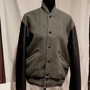 DeLong Varsity Men's Grey Wool Blend and Faux Leather Jacket